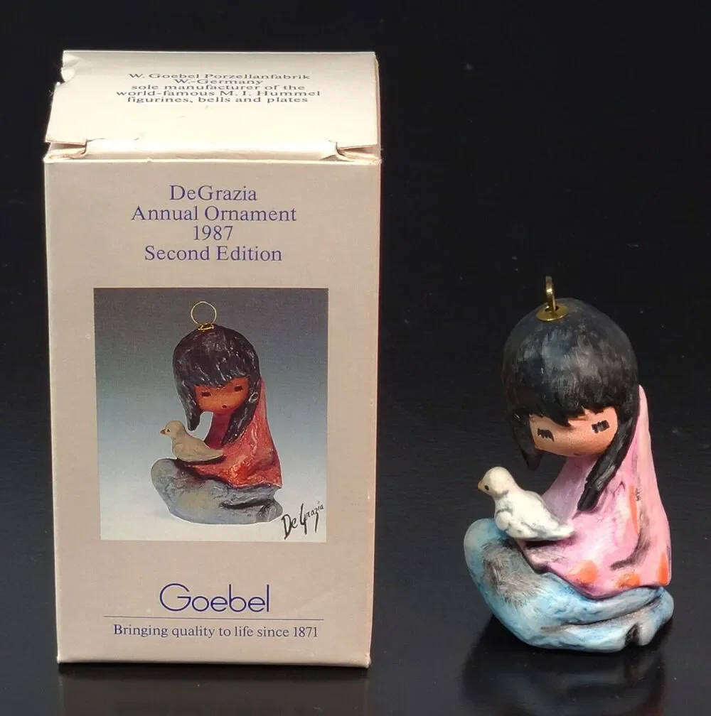 VTG 1987 DeGrazia Goebel Girl White Dove Ceramic Christmas Ornament 2nd Edition